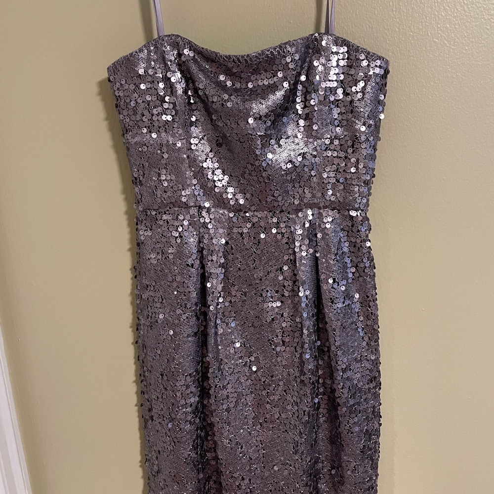 BCBG light lavender sparkly strapless mini dress